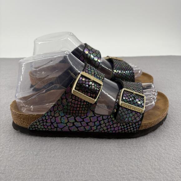 Birkenstock Arizona Sandals 37 US 6-6.5 Iridescent Snake Scale Black Two Strap - Picture 7 of 15
